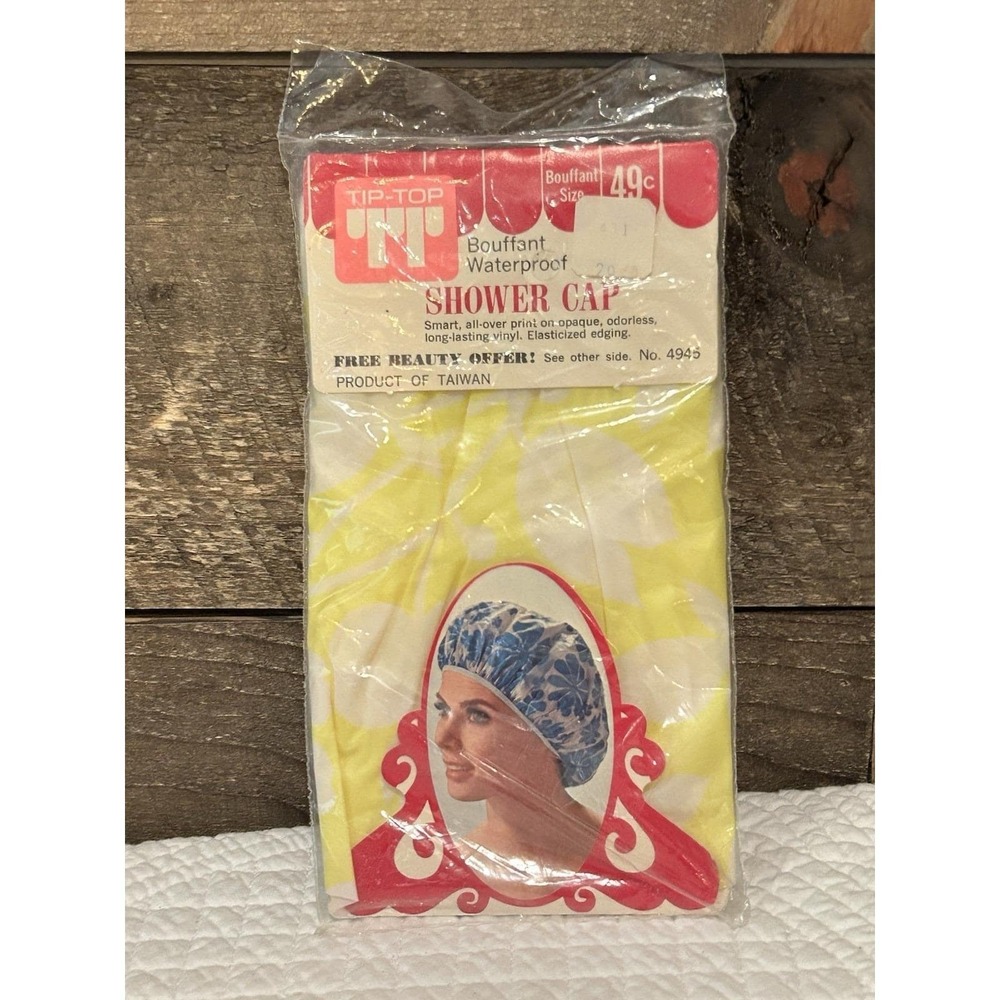 Vintage Tip Top Bouffant Shower Cap NOS in Package Yellow Flowers